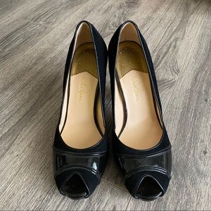 Cole Haan Black Suede & Patent Leather Peep Toes